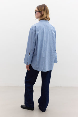 Wide Cuff Striped Shirt Blue