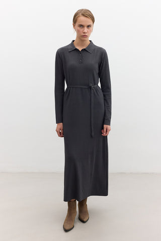 Collared Knit Dress Anthracite