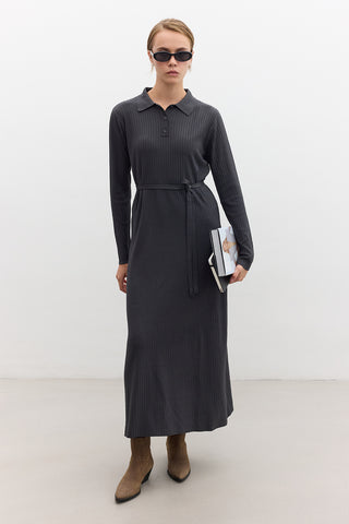 Collared Knit Dress Anthracite