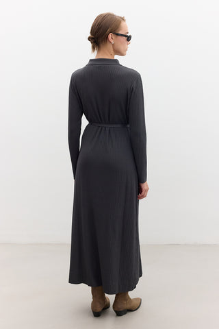 Collared Knit Dress Anthracite