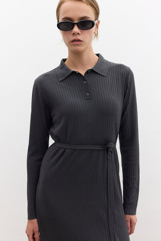 Collared Knit Dress Anthracite