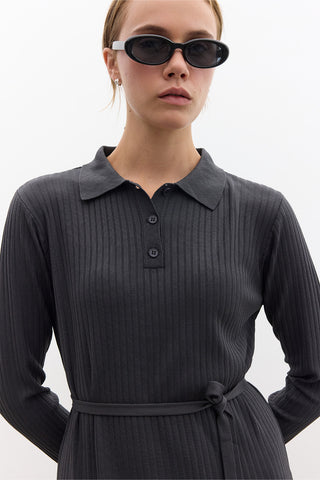 Collared Knit Dress Anthracite