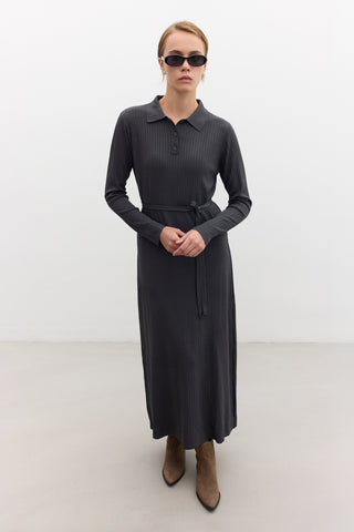 Collared Knit Dress Anthracite