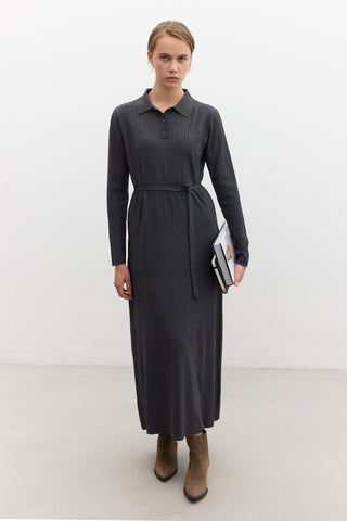 Collared Knit Dress Anthracite