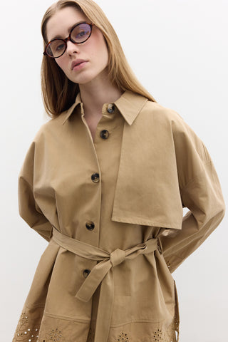 Embroidered Detail Statement Trench Coat Camel