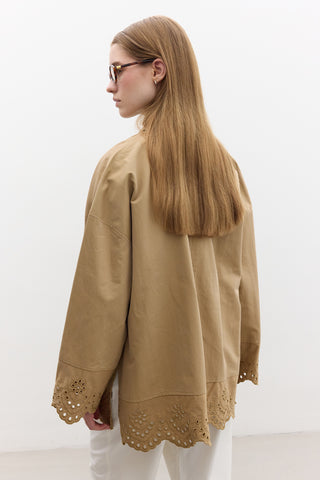 Embroidered Detail Statement Trench Coat Camel
