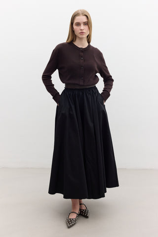 Leather Detail A-Line Skirt Black