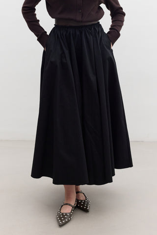 Leather Detail A-Line Skirt Black