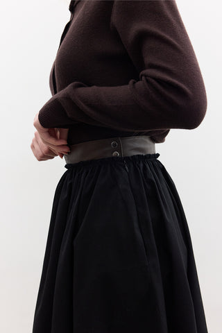 Leather Detail A-Line Skirt Black