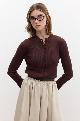 Small Button Knit Cardigan Brown