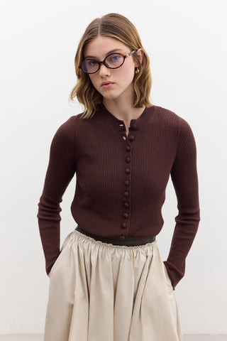Small Button Knit Cardigan Brown