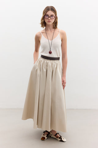 Leather Detail A-Line Skirt Stone