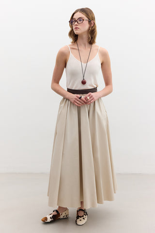 Leather Detail A-Line Skirt Stone