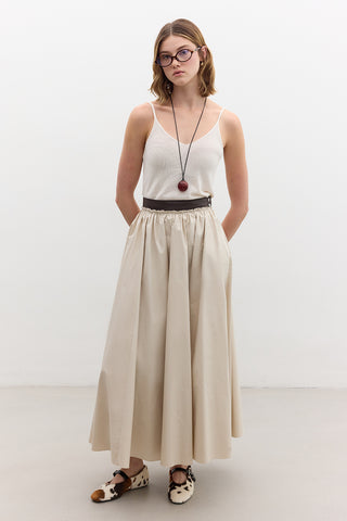 Leather Detail A-Line Skirt Stone