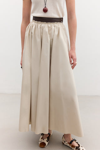 Leather Detail A-Line Skirt Stone