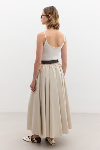 Leather Detail A-Line Skirt Stone