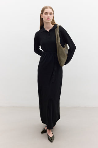 Collared Knit Dress Black