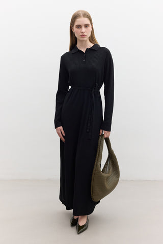 Collared Knit Dress Black
