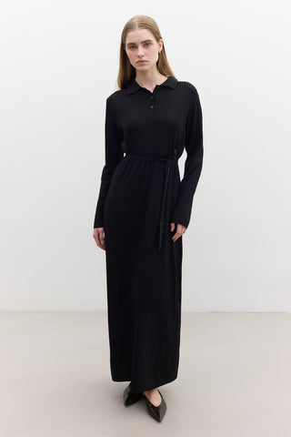 Collared Knit Dress Black