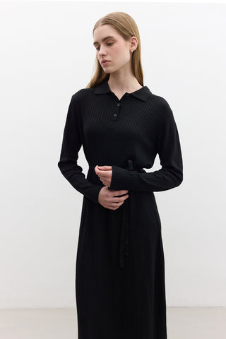 Collared Knit Dress Black