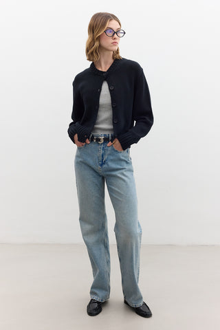 Cotton Knit Cardigan Black