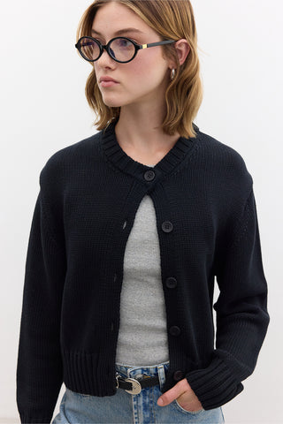 Cotton Knit Cardigan Black