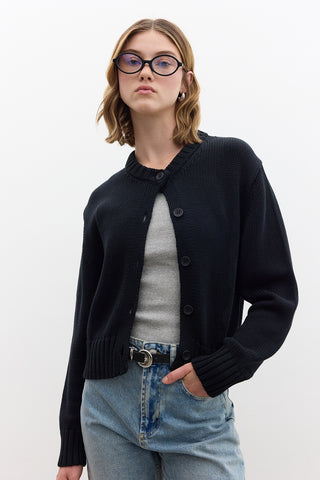 Cotton Knit Cardigan Black