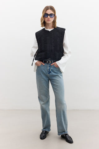 Quilted Embroidered Vest Black