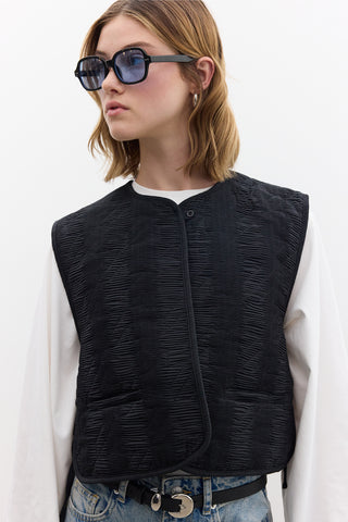Quilted Embroidered Vest Black