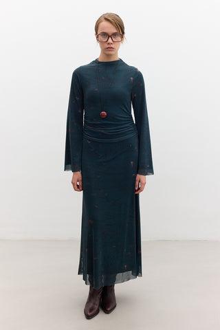 Patterned Wide-Sleeve Tulle Dress Freesia