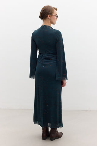 Patterned Wide-Sleeve Tulle Dress Freesia