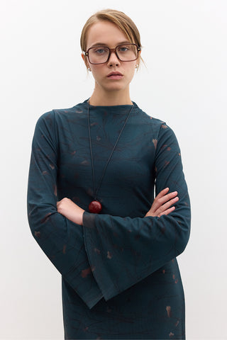 Patterned Wide-Sleeve Tulle Dress Freesia