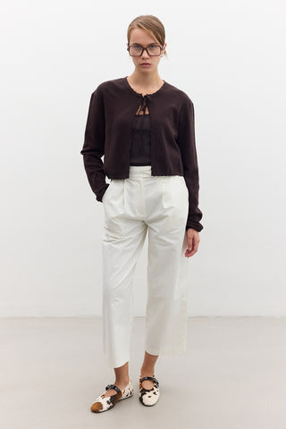 Soft Knit Cardigan With Lacing Brown