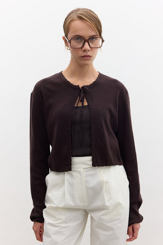 Soft Knit Cardigan With Lacing Brown