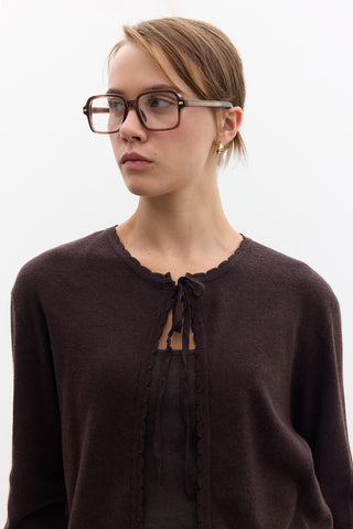 Soft Knit Cardigan With Lacing Brown
