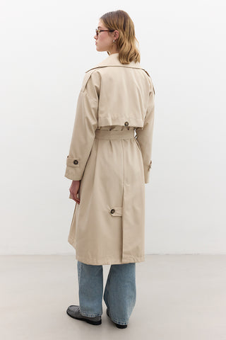 Double-Breasted Trench Coat With Buttons Beige
