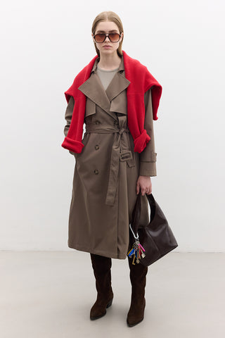 Double-Breasted Trench Coat With Buttons Mink