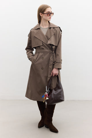 Double-Breasted Trench Coat With Buttons Mink