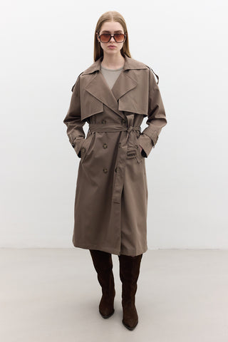 Double-Breasted Trench Coat With Buttons Mink
