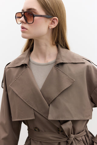 Double-Breasted Trench Coat With Buttons Mink