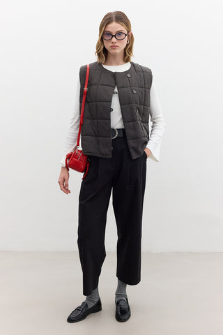 Quilted Fitted Short Vest Anthracite