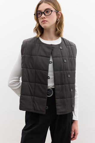 Quilted Fitted Short Vest Anthracite
