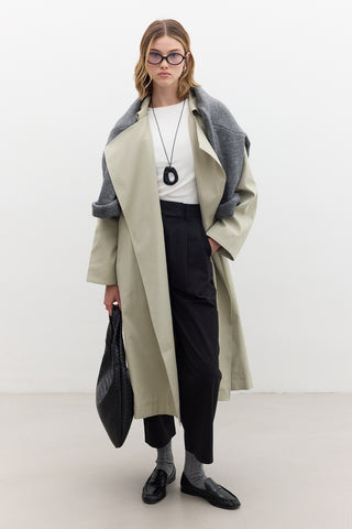 Oversize Wide Collar Trench Coat Green