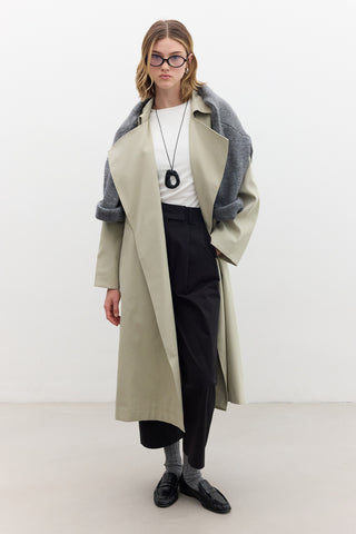 Oversize Wide Collar Trench Coat Green