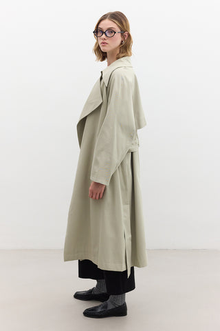 Oversize Wide Collar Trench Coat Green