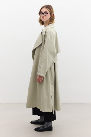 Oversize Wide Collar Trench Coat Green