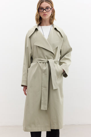 Oversize Wide Collar Trench Coat Green