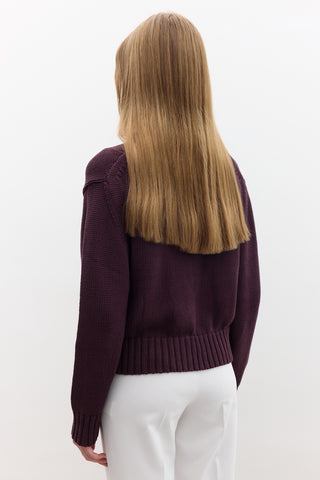 Cotton Knit Cardigan Purple