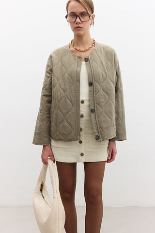 Buttoned Short Quilted Jacket Green
