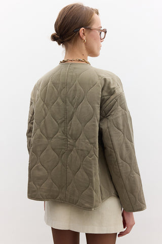 Buttoned Short Quilted Jacket Green